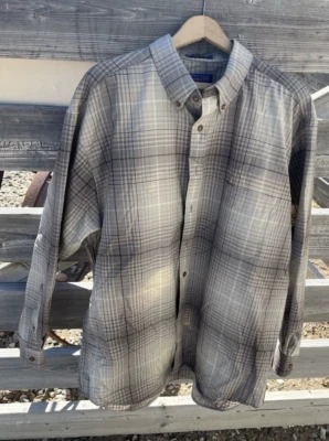Sir Pendleton 100% Virgin Wool Tan Gray Plaid Shirt Mens XL Long Slv Button Up - Image 1 of 4