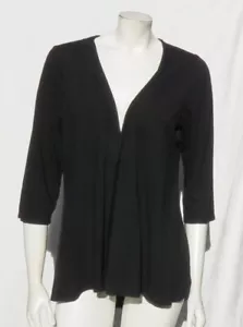CHALET USA M L Black Bamboo Cotton Jersey Pleated Peplum Open Tee Shirt Top EUC - Picture 1 of 6