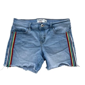 Abercrombie Kids Girl’s 13/14 Light Wash Colorful Stripe Denim Jean Midi Shorts - Picture 1 of 12