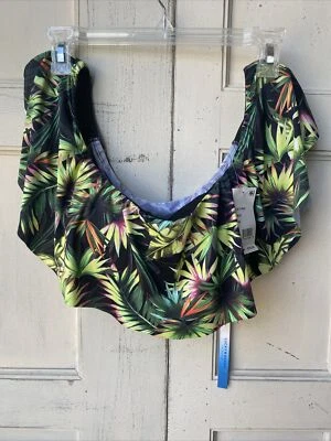 ~NUEVO Top de Natación Lucky Brand Negro Coastal Palms Fuera del Hombro Talla Mediana Nuevo con Etiquetas Foto 1 de 4