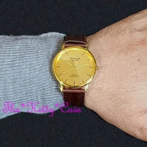 OMAX Classico Sottile Seiko Movt, Pelle marrone, Placcato Oro Orologio SC7491 - Picture 1 of 9