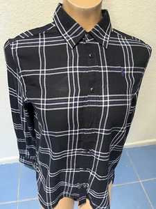 Polo Ralph Lauren BLACK Plaid Cotton Twill Long Sleeve Shirt - Girls/Teen Sz 16 - Picture 1 of 10