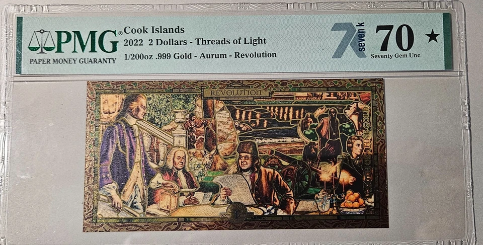 Islas Cook 2022 $2 - Hilos de luz 1/200 oz oro .999 - Aurum - Revolución Foto 1 de 2