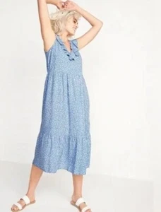 NWT Old Navy Blue & White Ditsy Floral Sleeveless Midi Swing Dress Size XS (0/2) - Picture 1 of 13