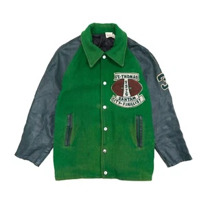Giacca vintage St Thomas calcio in pelle lana varsity taglia large verde 1976 anni 70 - Foto 1 di 11