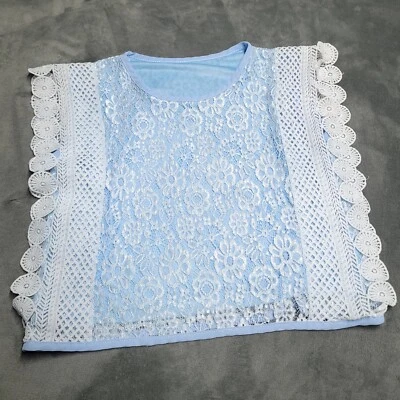 Blusa sin mangas de encaje floral de colección hecha a mano? Blue Hippie Festival Bohemio Foto 1 de 4