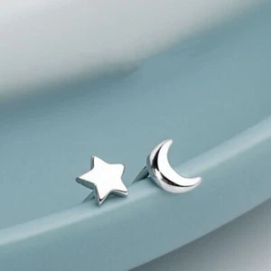 925 Sterling Silver Women Girls Beautiful Moon Star Clover Stud Earrings Jewelry - Picture 1 of 28