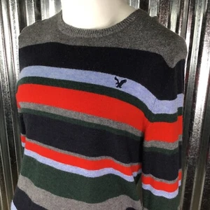 American Eagle Outfitters Herren Pullover sportliche Passform grau blau grün gestreift Größe L - Bild 1 von 7