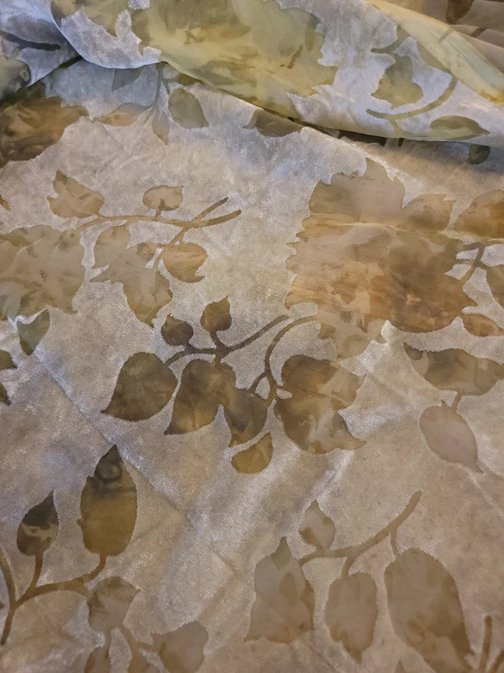 Green Leaf Sheer With Velvet-like Accents Fabric By The Yard-44" Wide - Image 1 of 1