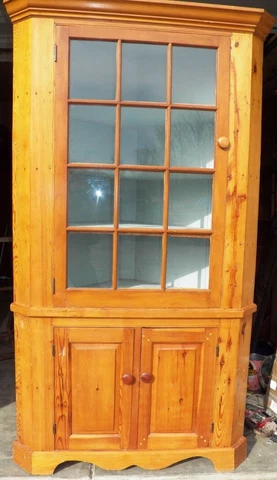 Antique 12 pane Corner Cupboard Kitchen Cabinet Raised Panel Pine Cover