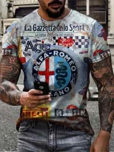 T-shirt vintage stampa 3D, maglietta uomo casual street style girocollo elasticizzata - Foto 1 di 11