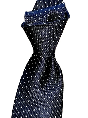 $280 NWT TOM FORD Navy Blue w/white polka dots 3.7” x 60" woven Silk neck Tie - Image 1 of 4