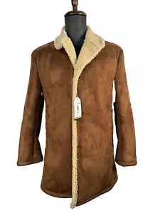 NEU BEN SHERMAN Herren braun SHERPA Wildleder Peacoat Topcoat Mantel Jacke GRÖSSE 'S' - Bild 1 von 10