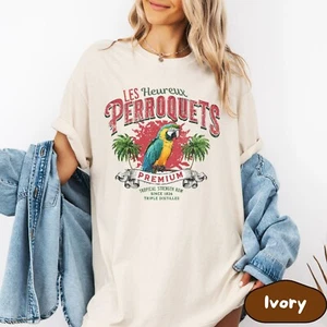 Tropical Parrot Graphic T-shirt, Vintage French Rum Shirt, Summer Vibes Tee - Picture 1 of 15