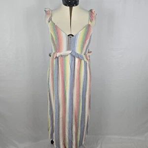 For The Republic Dress Women's 1X Rainbow Colors Striped Sleeveless Ruffle Midi - Picture 1 of 18