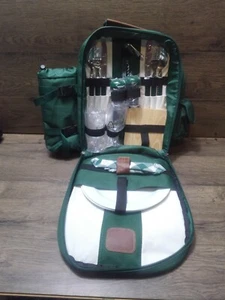 Picnic Plus Alpine 2 Place Set Maramot Green Backpack With Insulated Wine Cooler - Picture 1 of 8