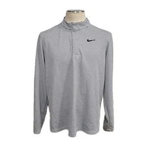 NIKE Dri-Fit Long Sleeve Golf Shirt Mens Size L 1/4 Zip Stripes Black/white - Picture 1 of 11