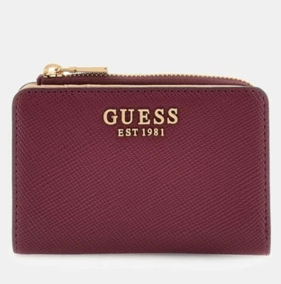 NEW GUESS Glimmer Zip Around Compact Bi-fold Wallet Maroon Red Mauve Pink Small  - Image 1 of 4