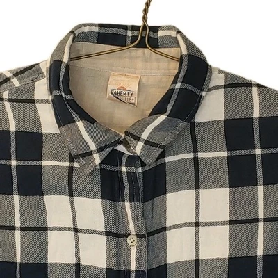Faherty Reversible Soft Flannel Shirt Men Sz Med Button Blue Plaid Beige Preppy  - Image 1 of 4