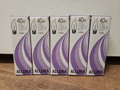 LOT OF 5 - SATCO ALLURA A3665 Decorative Flame Tip Clear Chandelier Bulb NEW - Image 1 of 4