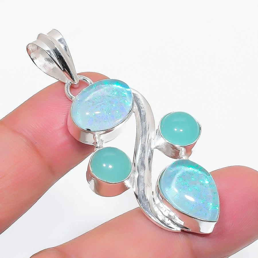 Colgante de joyería de plata de ley 925 hecho a mano con piedras preciosas de ópalo triplete tamaño 2"" Foto 1 de 1