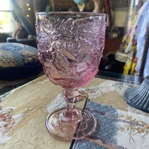L.G. Wright Fenton Glass Wild Rose Madonna Inn Pink  Water Goblet 6.5” - Picture 1 of 12