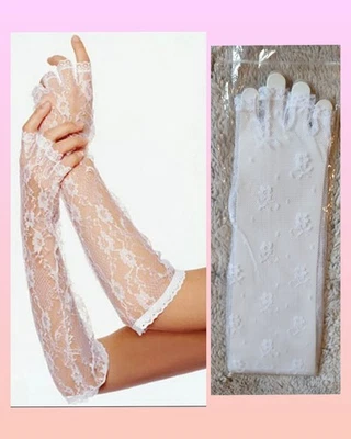 Guantes Leg Avenue sin dedos de encaje hasta el codo florales blancos G1860 Foto 1 de 4