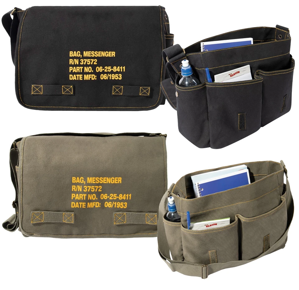 Bolsa carteiro clássica de lona pesada com estêncil - Imagem 1 de 1