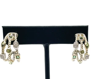 David Yurman 'Confetti' Peridot Tourmaline Diamond Sterling Silver Hoop Earrings - Picture 1 of 4