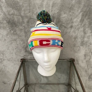 Disney Junior Mickey Mouse Beanie Hat Cuffed Pom Pom Rainbow OSFM - Picture 1 of 9
