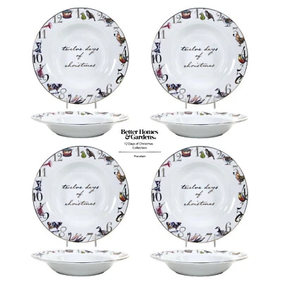 Better Homes & Gardens 12 DÍAS DE NAVIDAD 10 oz Sopa Pasta 9" Borde Cuenco Juego 4 Foto 1 de 4