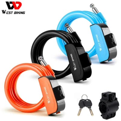 WEST BIKING Bike Cable Lock Anti Theft Waterproof Cover Bicycle Steel PVC Lock - Image 1 of 4