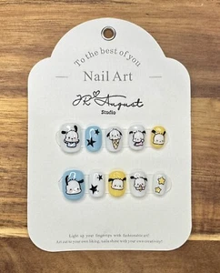 Nagelpress Handarbeit Pochacco Gesicht mit Stern süß blau rund kurz XS S M L - Bild 1 von 4