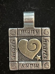 STERLING SILVER & VERMEIL  MANY HEARTS, MANY ANGELS TWO SIDED SQUARE PENDANT - Picture 1 of 6
