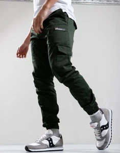 Pantalones cargo Ellesse para hombre combates verde oscuro caqui algodón sarga retro años 80 Jannoa - Imagen 1 de 8
