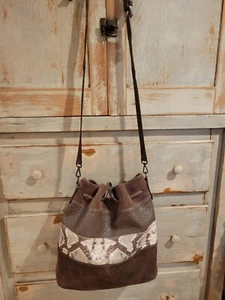 Vittoria Napoli Brown Italian Leather Drawstring Purse Magnetic Snap Closed Lrg - Picture 1 of 8