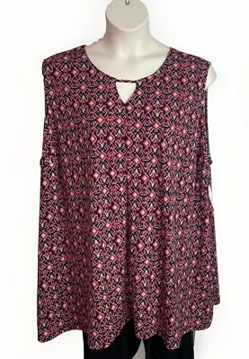 Blusa Top Catherines Talla 4X Pullover Sin Mangas Estampado Multicolor Elastizada Nueva con Etiquetas Foto 1 de 4