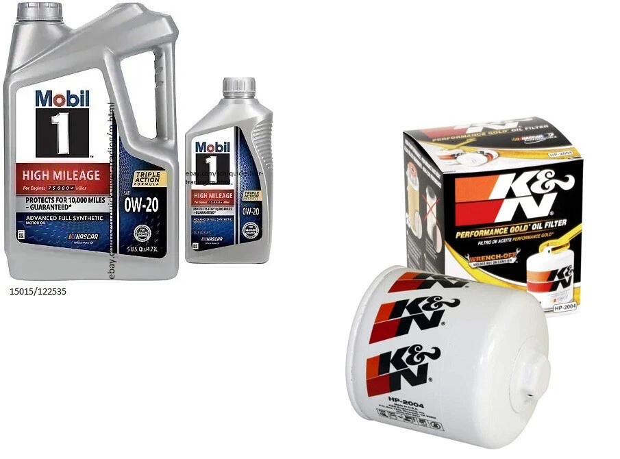 Mobil1 0W20 Full Syn. Aceite de motor H/M - 6 cuartos de galón con filtro de aceite de motor K&N HP-2004 Foto 1 de 1