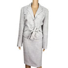 Larry Levine Polyester Rayon Skirt Suit Size 12 Blue Silver Belted Lined 2Pc New