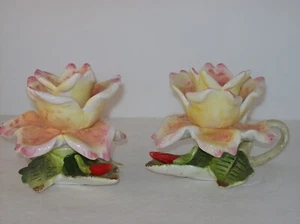 CERAMIC FLOWER BUD CANDLE STICKS BY ARNART SERRENTO 33/346 VINTAGE - Picture 1 of 6