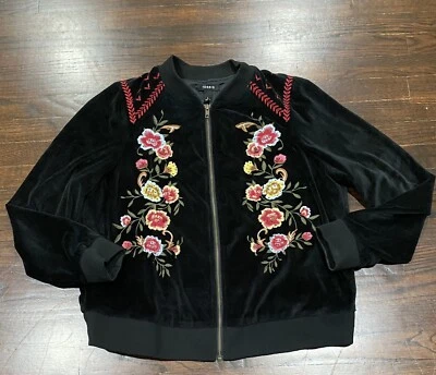 Torrid Black Floral Velvet Bomber Jacket Women's Plus Size 1 Embroidered Flowers - Image 1 of 4