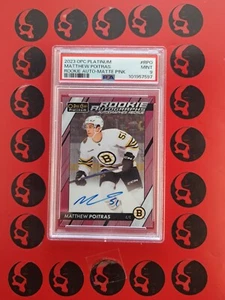 2023-24 Matthew Poitras Platinum Auto Matte Pink PSA 9 Boston Bruins Rookie R-PO - Picture 1 of 2
