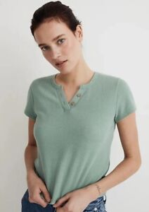 Madewell Split-Neck Henley Women's Short Sleeve Tee In Storied Sea Green Size XL
