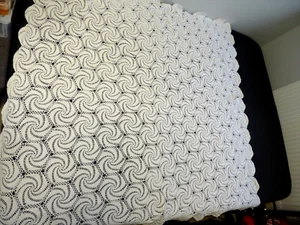 Large white handmade cotton crochet throw 62" x 63" - Picture 1 of 4