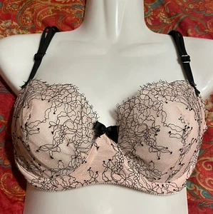 New Victoria Secret Very Sexy Bra Lace Bra Sheer Unlined Demi 32DD Nude Black - Picture 1 of 5