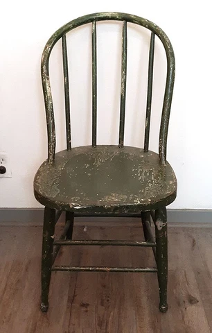 Vintage rustic windsor chair with chippy dark green paint Cover
