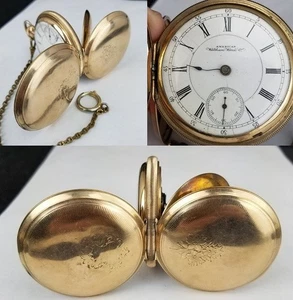 antike 18er Taschenuhr American Waltham 15j DOUBLE HUNTER 1883 Gold Filled - Bild 1 von 18