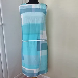 NWT Elegant Fenn Wright Manson 100% Silk Dress Aqua Teal Geometric Print UK 12 - Picture 1 of 14