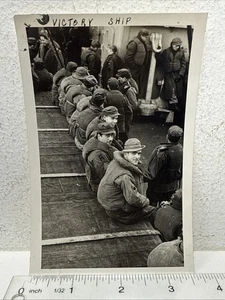 Vintage Snapshot Photo US Military Soldiers Looking at Camera Victory Ship WWII - Picture 1 of 3