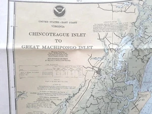 Vtg NOAA Marine Navigational Chart Va. Chincoteague Machipongo Map Ocean 36x44" - Picture 1 of 11